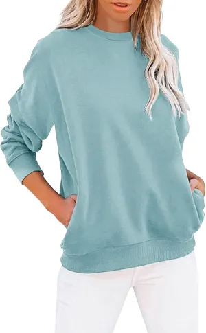 2023 Fall Womens Solid Color Sporty Sweatshirt Casual Loose Crew Neck Long Sleeve Pullovers Crewneck Long Sleeve Shirts