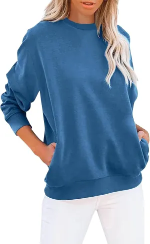 2023 Fall Womens Solid Color Sporty Sweatshirt Casual Loose Crew Neck Long Sleeve Pullovers Crewneck Long Sleeve Shirts