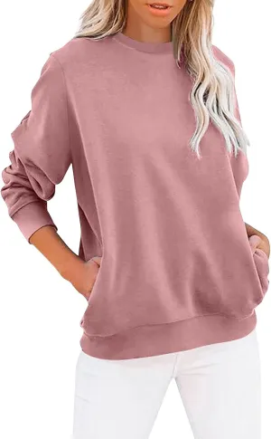 2023 Fall Womens Solid Color Sporty Sweatshirt Casual Loose Crew Neck Long Sleeve Pullovers Crewneck Long Sleeve Shirts