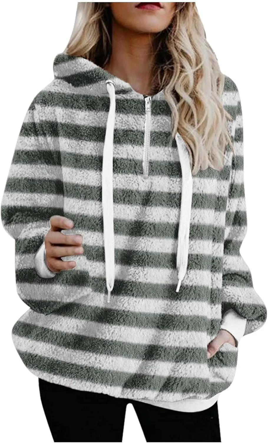 2023 Winter Womens Fuzzy Fleece Hoodies Sweatshirts Casual Long Sleeves Shaggy Sherpa Pullover With Pockets Pullover
