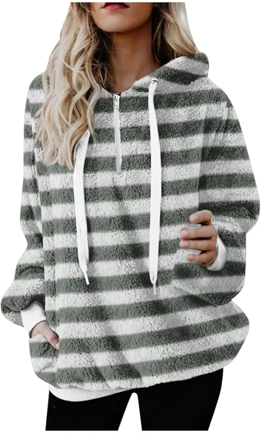2023 Winter Womens Fuzzy Fleece Hoodies Sweatshirts Casual Long Sleeves Shaggy Sherpa Pullover With Pockets Pullover