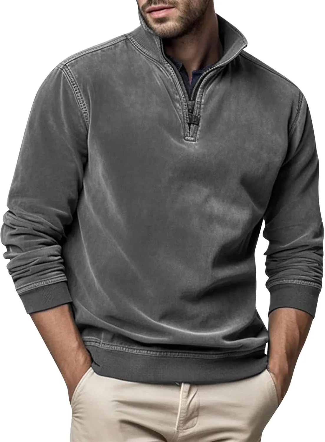 2024 Men's Sweaters 1/4 Zip Up Casual Turtleneck Pullover Polo Slim Fit Sweaters Long Sleeve Thermal Sweatshirts