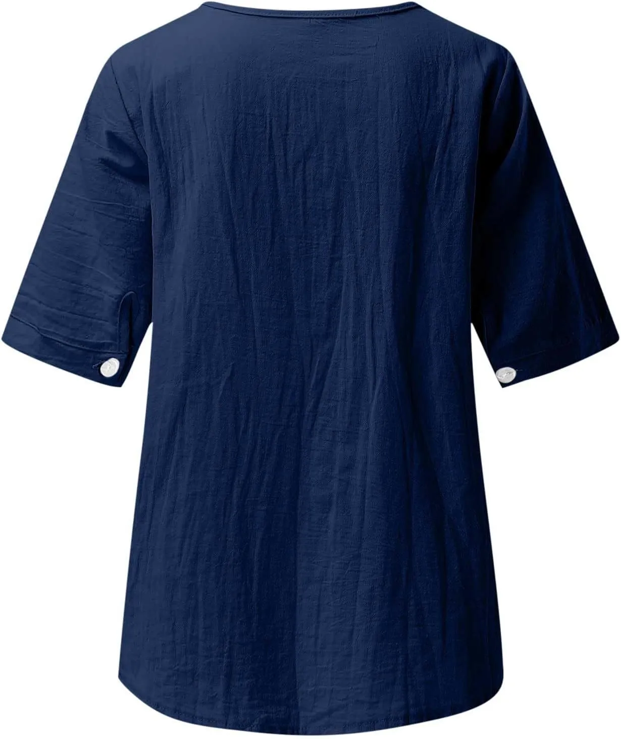 2025 Women Embroidered Blouse Cotton Linen Short Sleeve Peasant Boho Tunic Tops Casual Notch V Neck Loose Fit T-Shirt