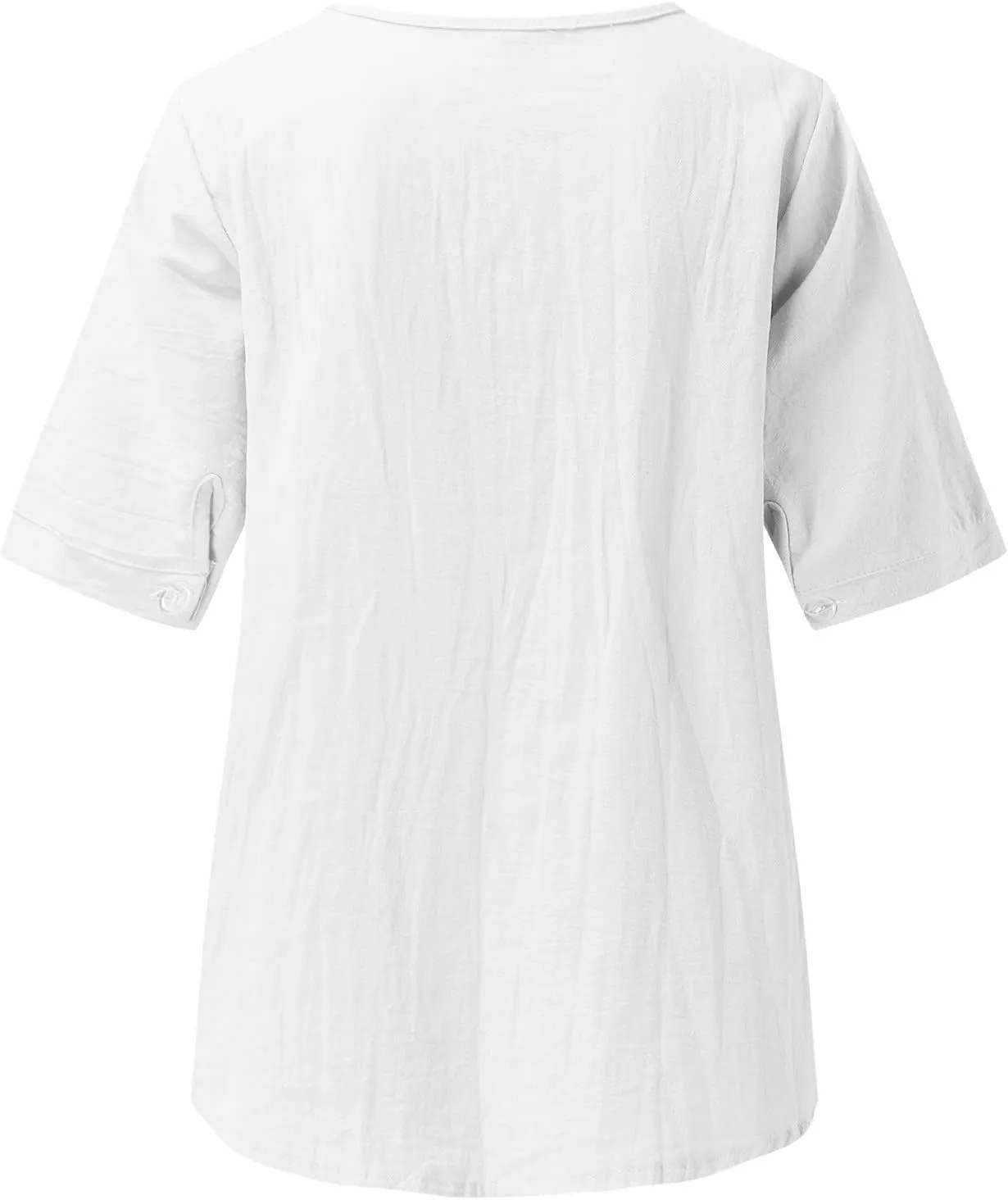2025 Women Embroidered Blouse Cotton Linen Short Sleeve Peasant Boho Tunic Tops Casual Notch V Neck Loose Fit T-Shirt