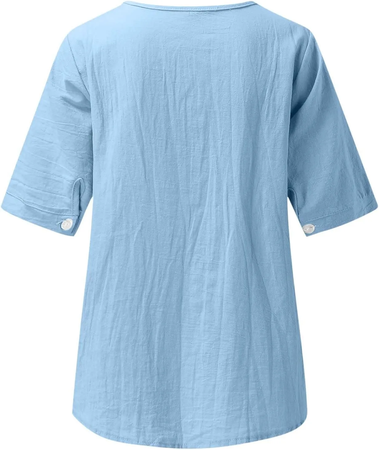 2025 Women Embroidered Blouse Cotton Linen Short Sleeve Peasant Boho Tunic Tops Casual Notch V Neck Loose Fit T-Shirt