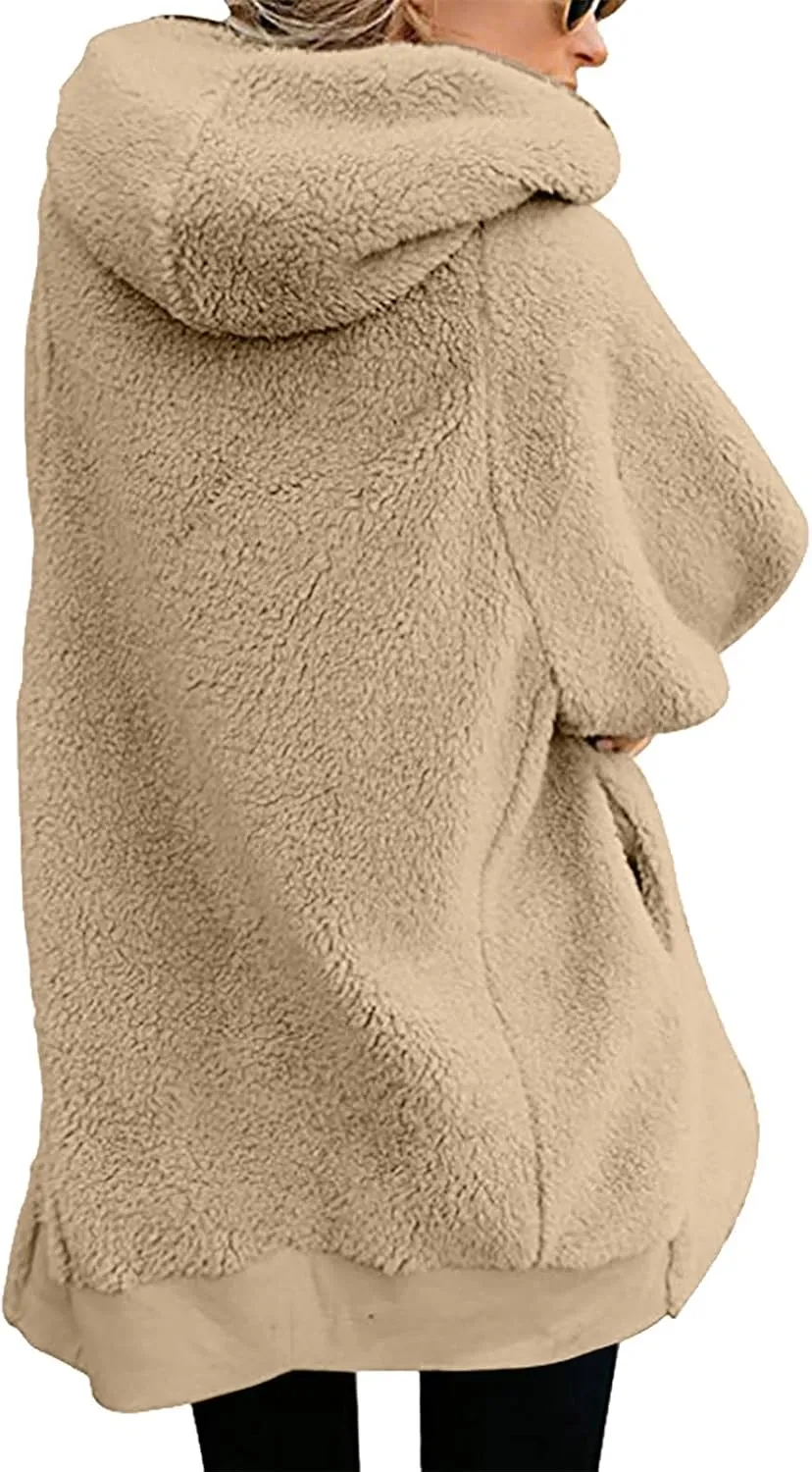 5665 Women Teen Girls Teddy Jackets Zip Hoodie Quilted Lightweight Wool Blend Fleece Sherpa Winter Trench Coats Outerwear
