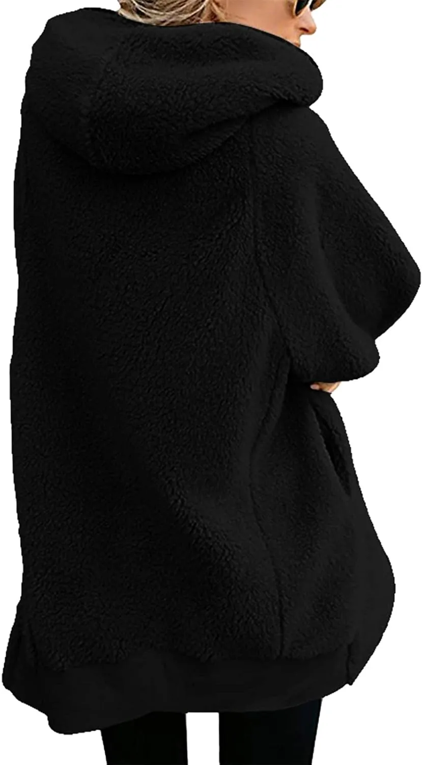 5665 Women Teen Girls Teddy Jackets Zip Hoodie Quilted Lightweight Wool Blend Fleece Sherpa Winter Trench Coats Outerwear