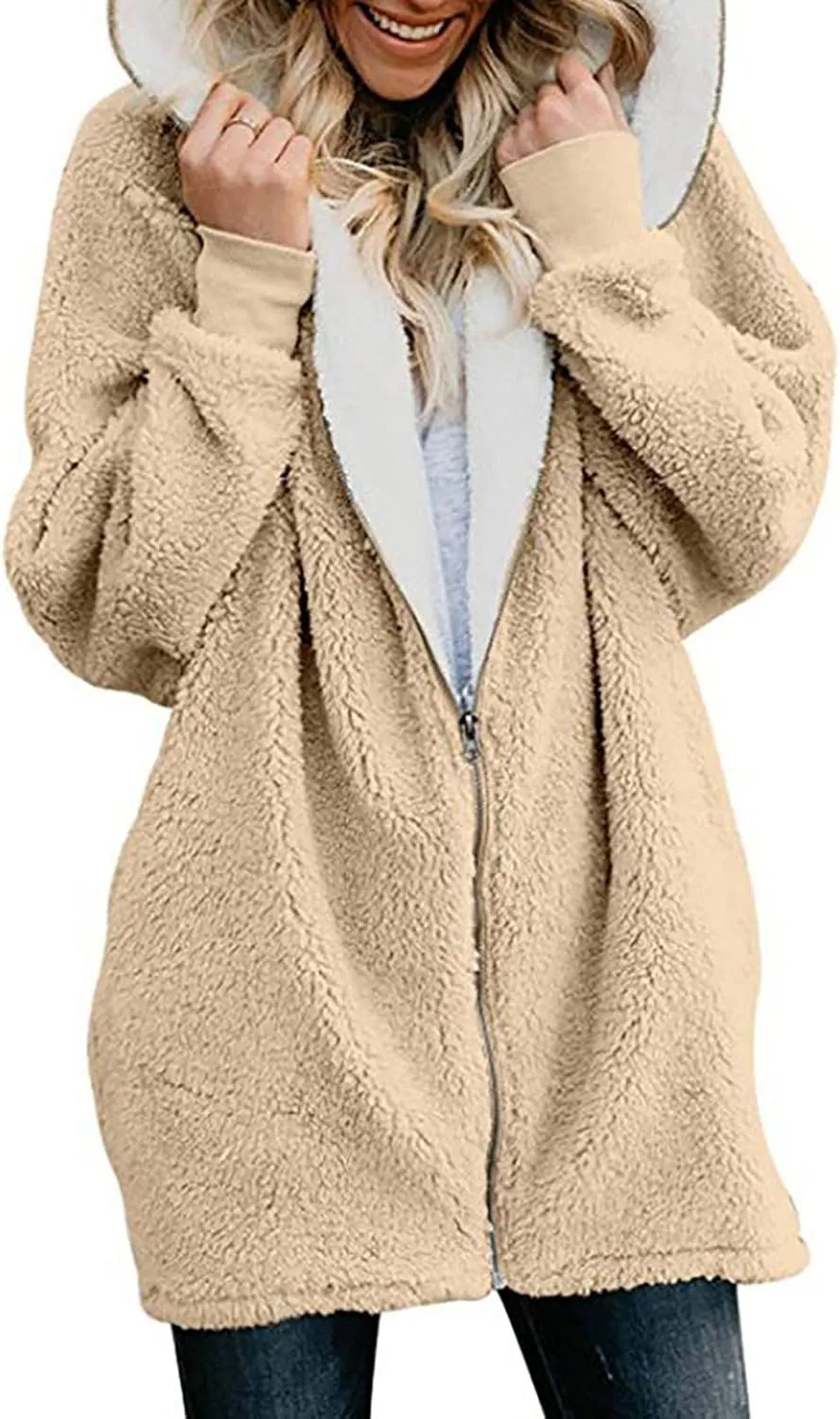 5665 Women Teen Girls Teddy Jackets Zip Hoodie Quilted Lightweight Wool Blend Fleece Sherpa Winter Trench Coats Outerwear