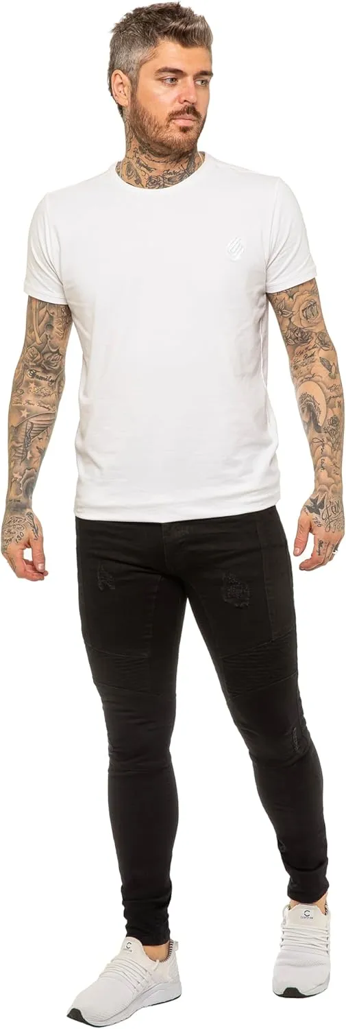 989Z ENZO Mens Skinny Fit Jeans Casual Stretch Ripped Biker Denim Pants