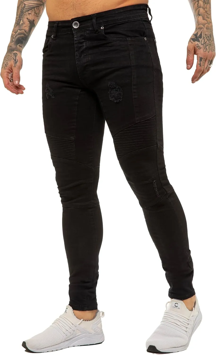 989Z ENZO Mens Skinny Fit Jeans Casual Stretch Ripped Biker Denim Pants
