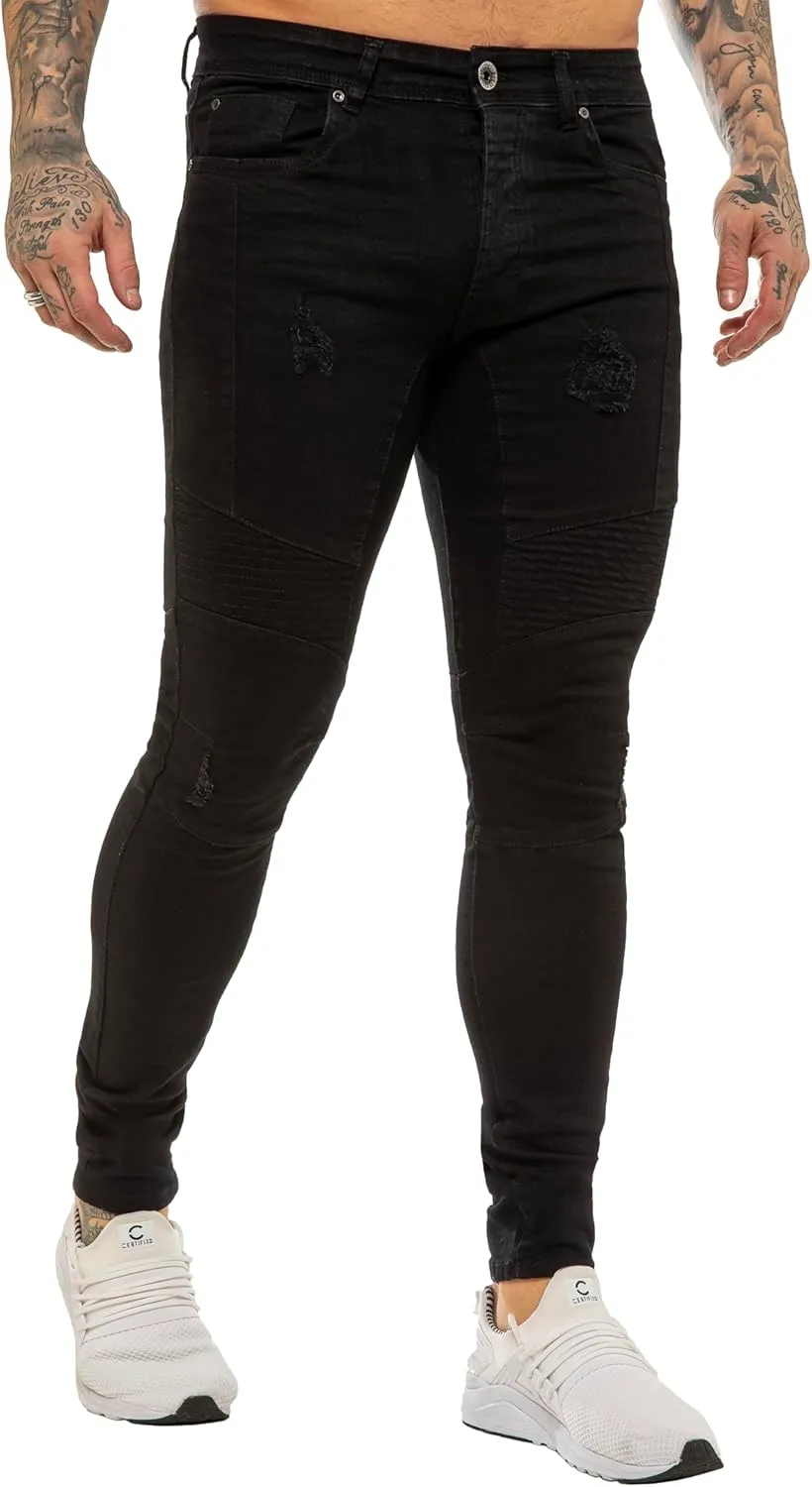 989Z ENZO Mens Skinny Fit Jeans Casual Stretch Ripped Biker Denim Pants