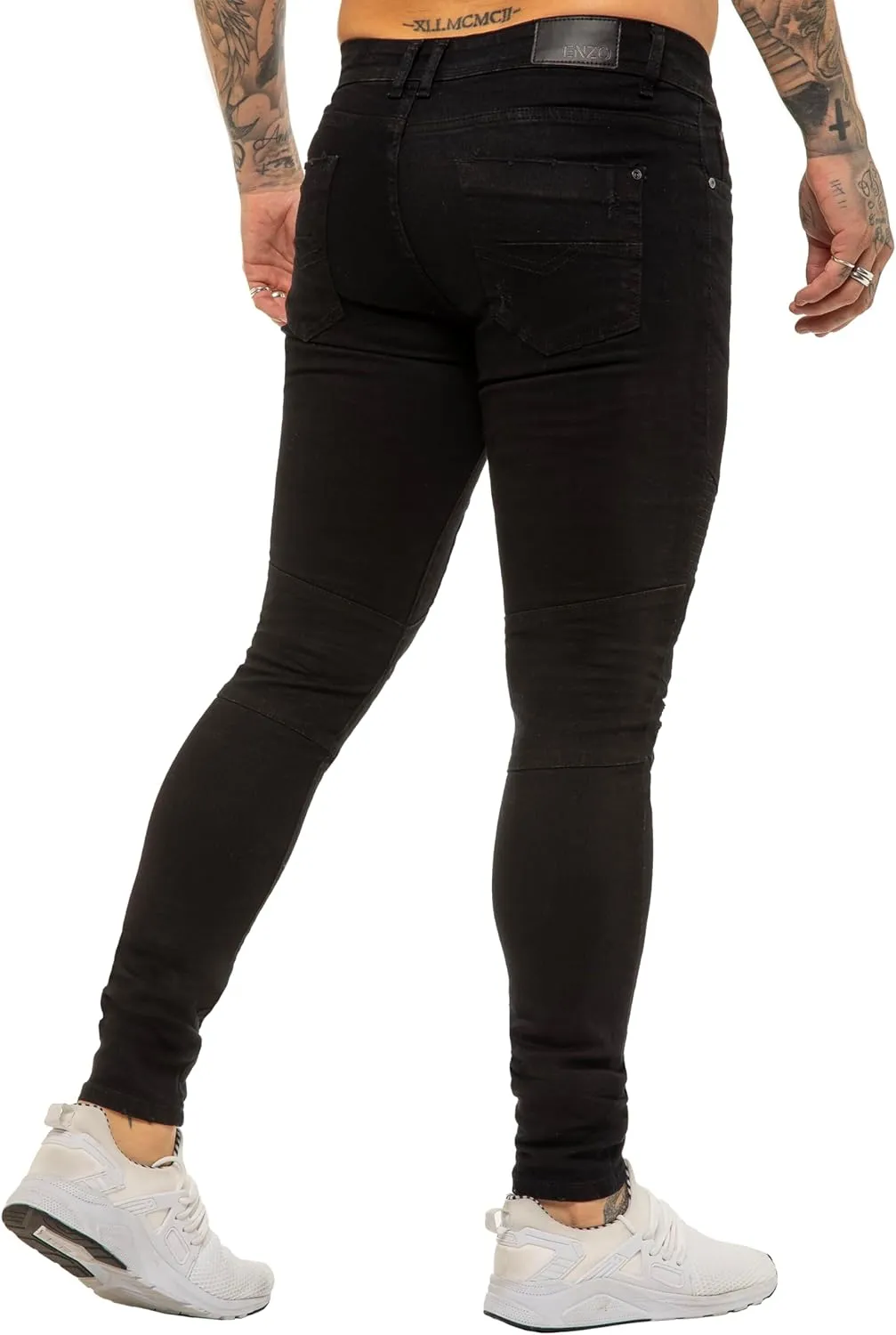 989Z ENZO Mens Skinny Fit Jeans Casual Stretch Ripped Biker Denim Pants