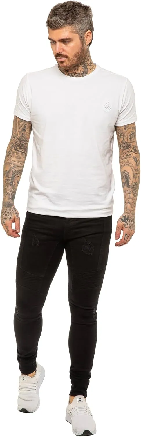 989Z ENZO Mens Skinny Fit Jeans Casual Stretch Ripped Biker Denim Pants