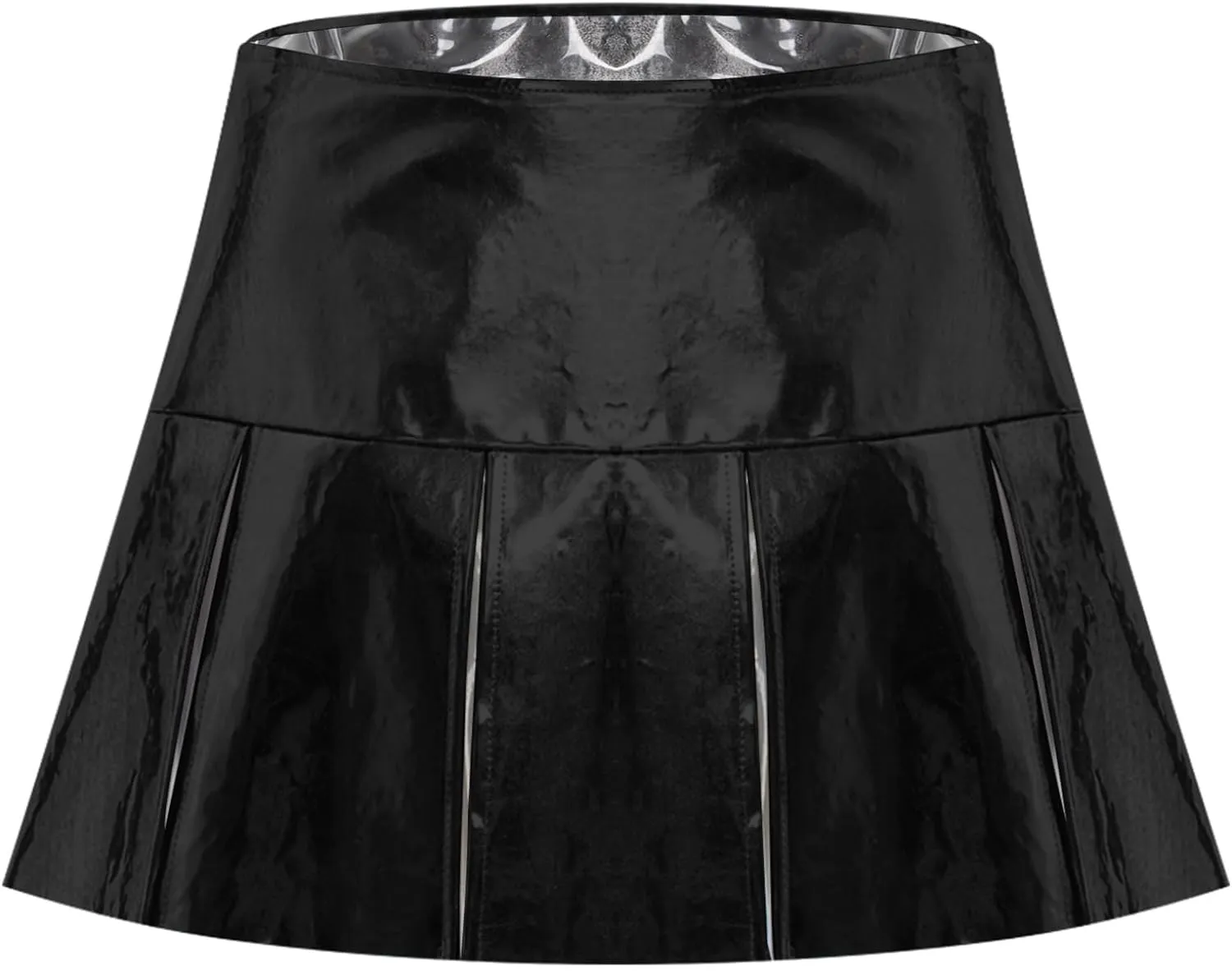 ACSUSS Womens Shiny Leather Pleated Mini Skirts Ruffle Latex Miniskirt A Line Skirts Clubwear