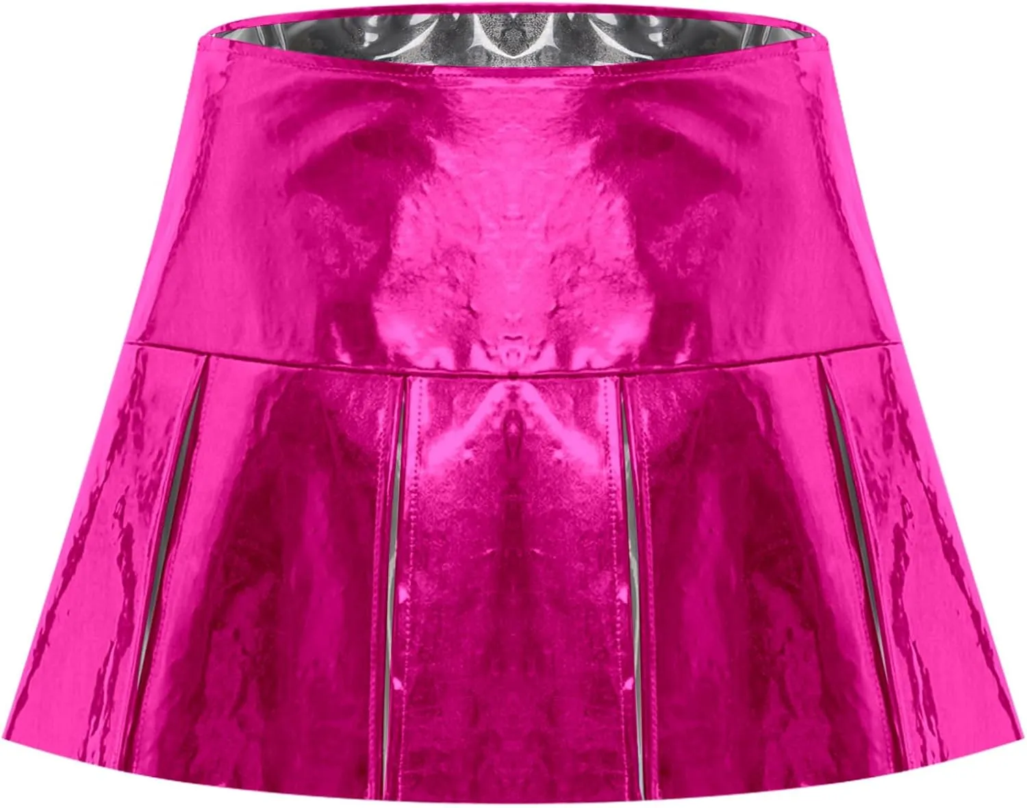 ACSUSS Womens Shiny Leather Pleated Mini Skirts Ruffle Latex Miniskirt A Line Skirts Clubwear