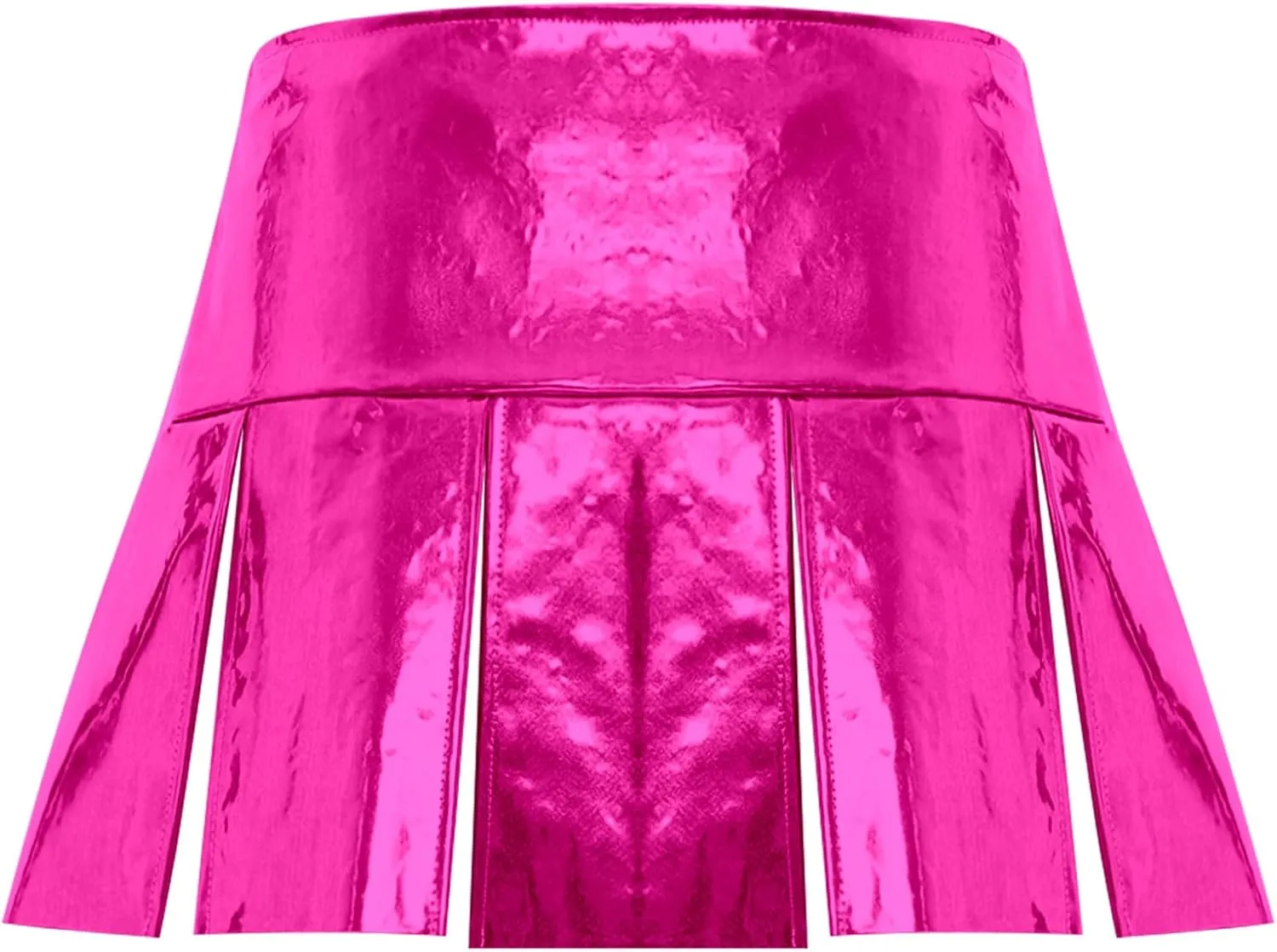 ACSUSS Womens Shiny Leather Pleated Mini Skirts Ruffle Latex Miniskirt A Line Skirts Clubwear