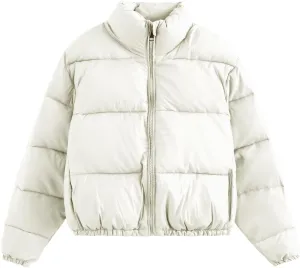 Akklian Women's Cropped Puffer Jacket No Hood Padded Down Jackets Winter High Neck Quilted Coat Zipper Chunky Thermal Outwear