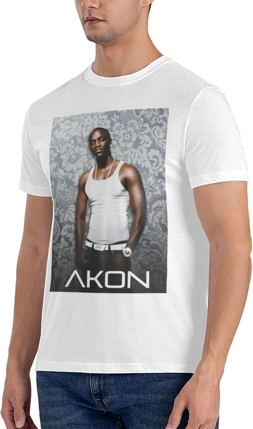 Akons Shirt Men's Personalised Cotton Short-Sleeved T-Shirt Fashion Comfy Breathable Crew Neck Tees Black