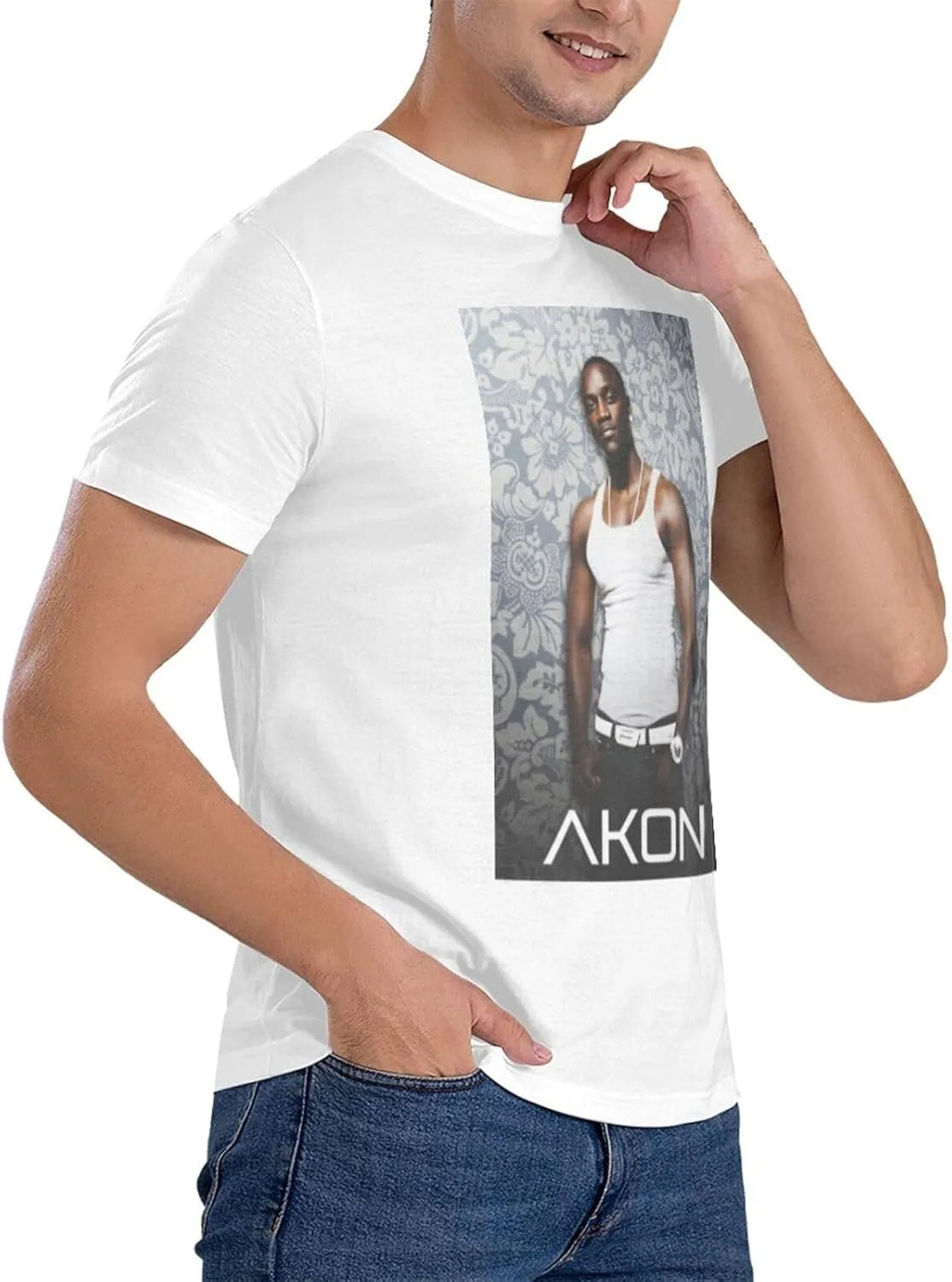 Akons Shirt Men's Personalised Cotton Short-Sleeved T-Shirt Fashion Comfy Breathable Crew Neck Tees Black