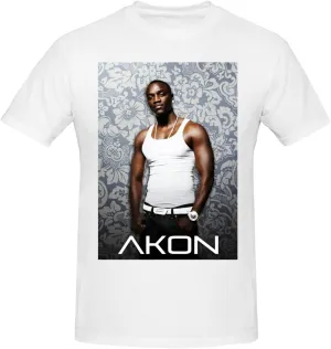 Akons Shirt Men's Personalised Cotton Short-Sleeved T-Shirt Fashion Comfy Breathable Crew Neck Tees Black