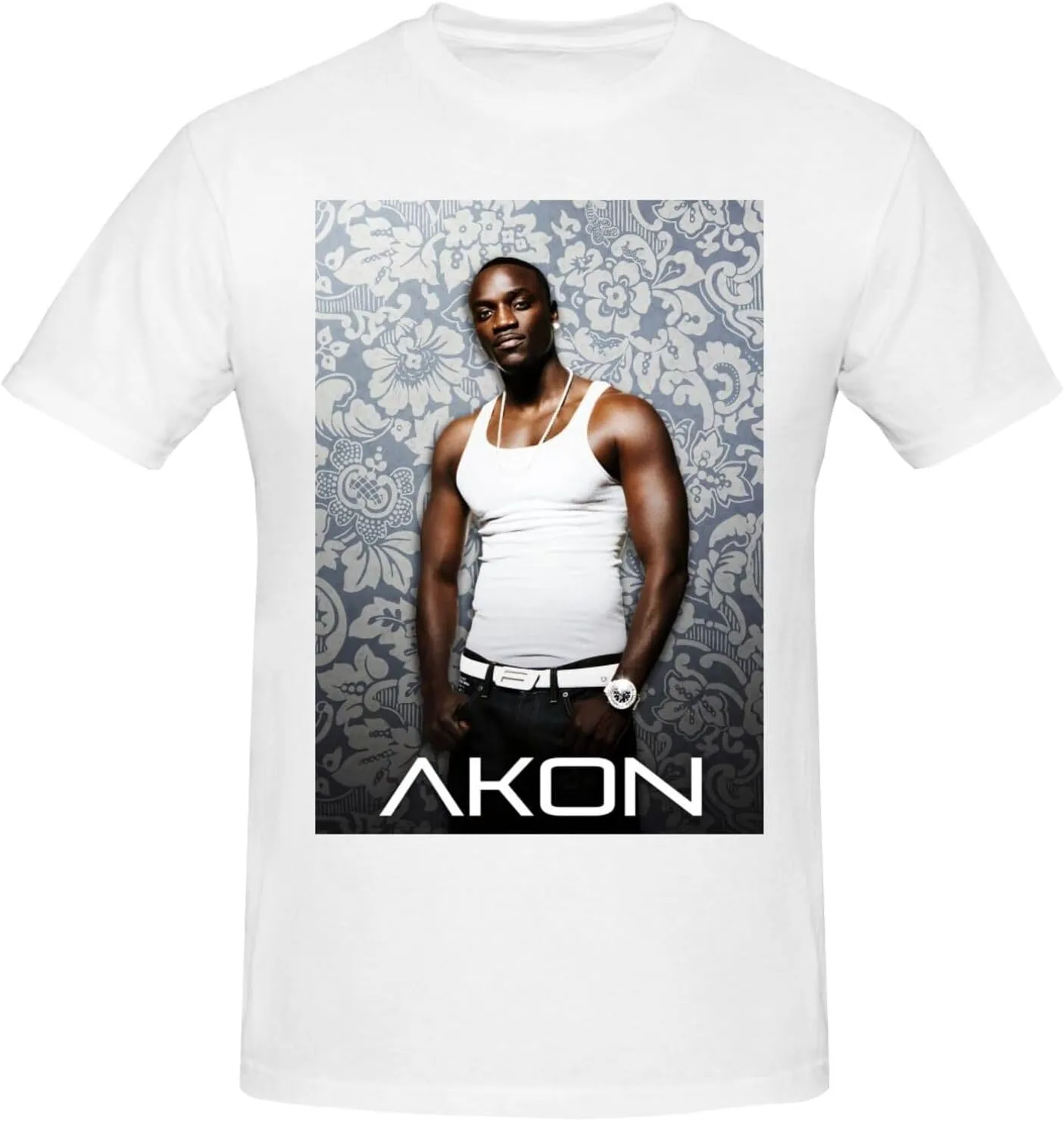 Akons Shirt Men's Personalised Cotton Short-Sleeved T-Shirt Fashion Comfy Breathable Crew Neck Tees Black