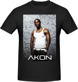 Akons Shirt Men's Personalised Cotton Short-Sleeved T-Shirt Fashion Comfy Breathable Crew Neck Tees Black