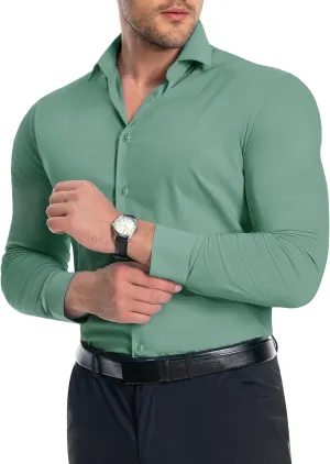 Alimens & Gentle Men's Muscle Fit Dress Shirts Stretch Slim Fit Long Sleeve Button Down Shirts Business Formal Dress Shirts