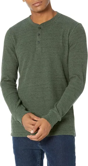 Amazon Essentials Long Sleeve Waffle Henley Shirts for Men, Slim-Fit
