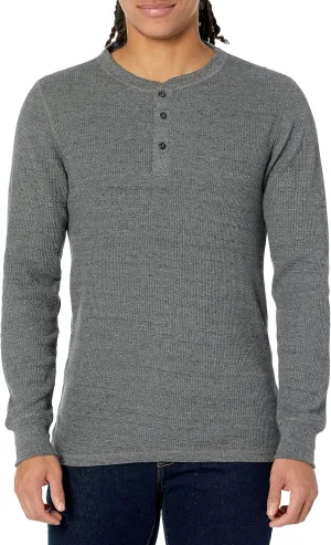 Amazon Essentials Long Sleeve Waffle Henley Shirts for Men, Slim-Fit