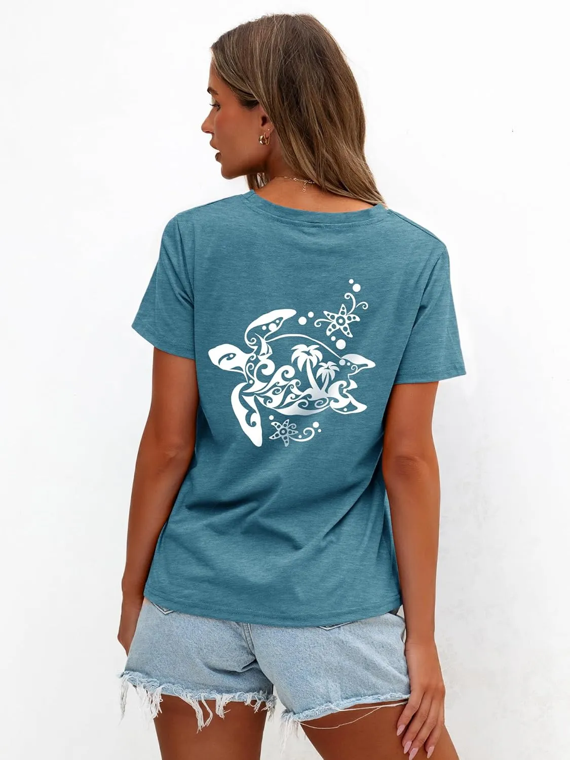 Anbech Women's Botanical Graphic Tees Boho Wildflowers Print Short Sleeve Tshirts Loose Fit