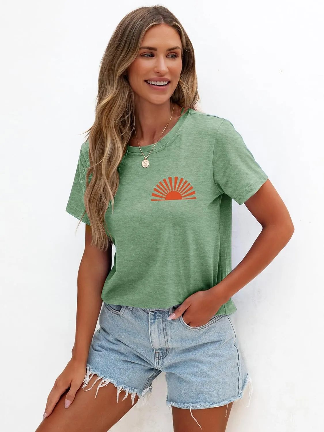 Anbech Women's Botanical Graphic Tees Boho Wildflowers Print Short Sleeve Tshirts Loose Fit