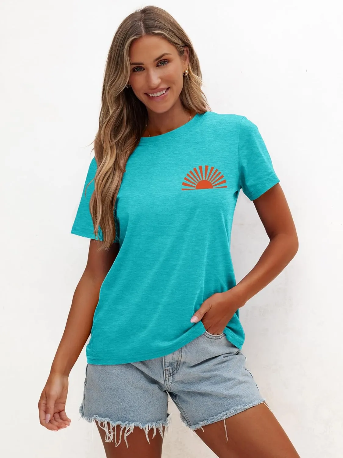 Anbech Women's Botanical Graphic Tees Boho Wildflowers Print Short Sleeve Tshirts Loose Fit