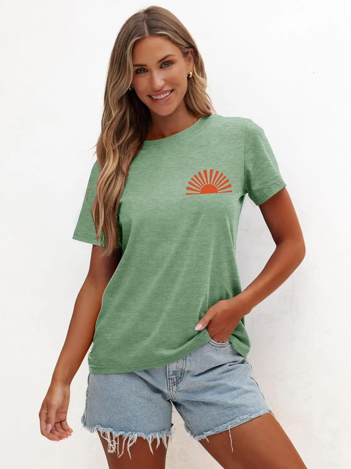 Anbech Women's Botanical Graphic Tees Boho Wildflowers Print Short Sleeve Tshirts Loose Fit