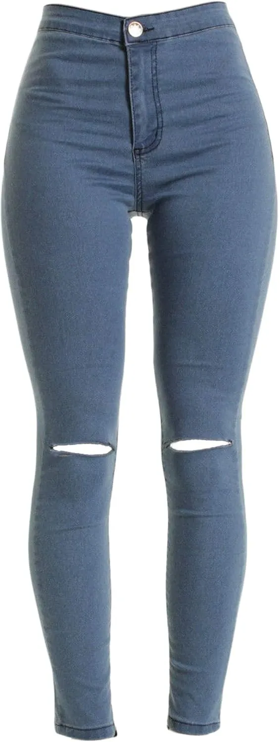 Andongnywell Ripped Jeans Womens High-Rise Slim-fit Stretch Distressed Jeans High Waisted Sexy Skinny Legging Denim Pants