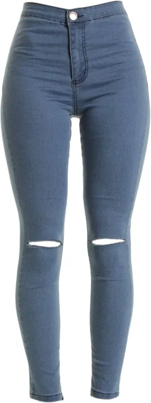 Andongnywell Ripped Jeans Womens High-Rise Slim-fit Stretch Distressed Jeans High Waisted Sexy Skinny Legging Denim Pants