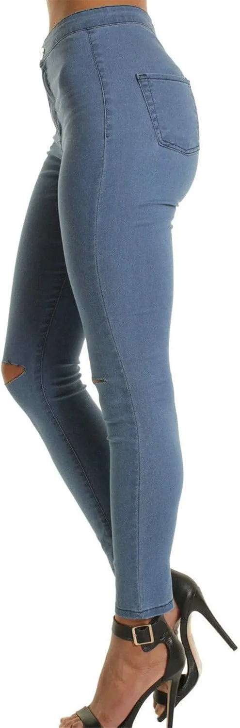Andongnywell Ripped Jeans Womens High-Rise Slim-fit Stretch Distressed Jeans High Waisted Sexy Skinny Legging Denim Pants