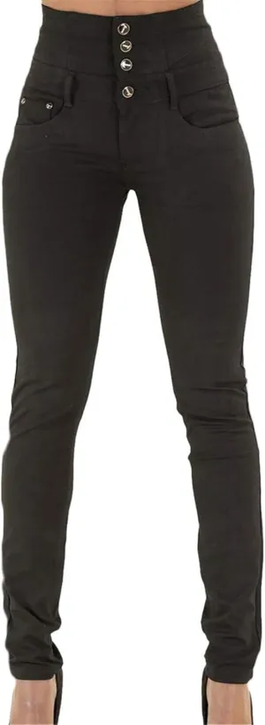 Andongnywell Skinny Jeans Women Stretchy Butt Lifting Slim Fit Denim Pants High Rise Multiple Buttons Jegging Jeans Trouser