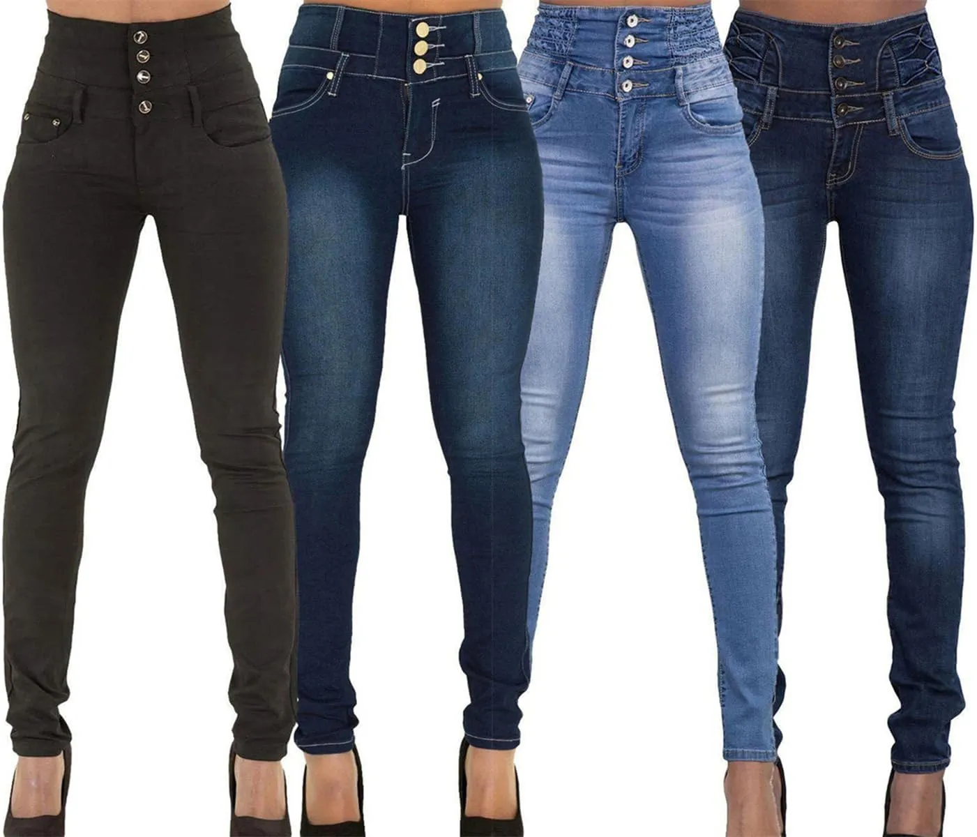 Andongnywell Skinny Jeans Women Stretchy Butt Lifting Slim Fit Denim Pants High Rise Multiple Buttons Jegging Jeans Trouser