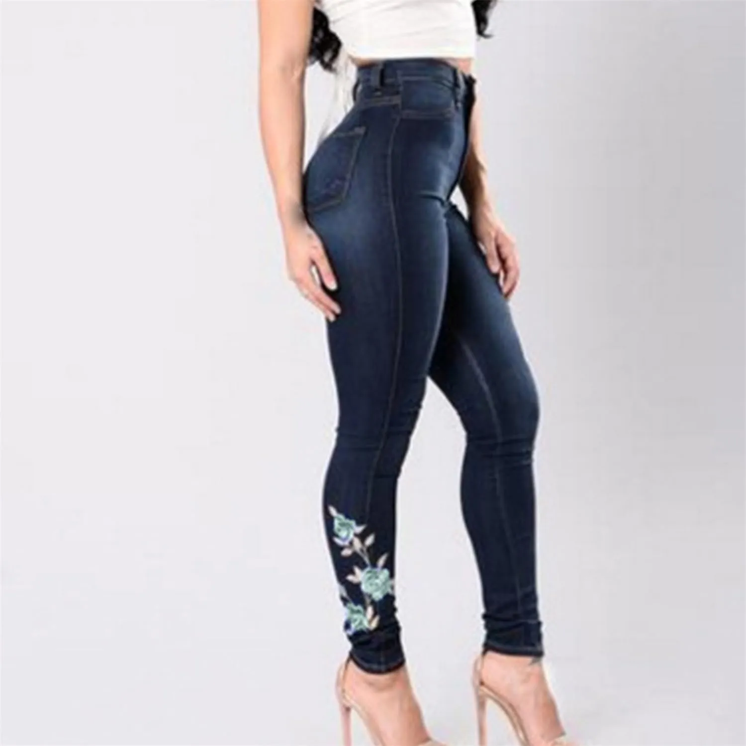Andongnywell Skinny Jeans Women Stretchy Butt Lifting Slim Fit Denim Pants High Rise Multiple Buttons Jegging Jeans Trouser