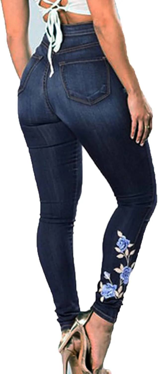 Andongnywell Skinny Jeans Women Stretchy Butt Lifting Slim Fit Denim Pants High Rise Multiple Buttons Jegging Jeans Trouser