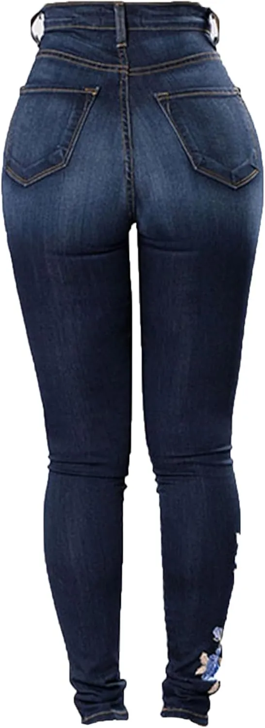 Andongnywell Skinny Jeans Women Stretchy Butt Lifting Slim Fit Denim Pants High Rise Multiple Buttons Jegging Jeans Trouser