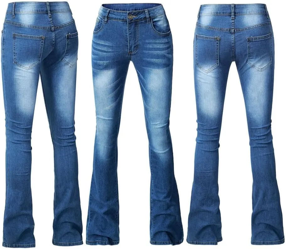 Andongnywell Women's Classic Flare Jeans,High Waist Bootcut Flared Jeans Bell Bottom Raw Hem Denim Pants