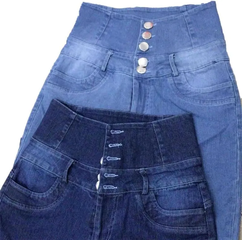 Andongnywell Women's High Waist Stretch Jeans Button Push Up Butt Lifting Skinny fit Jeans Trousers