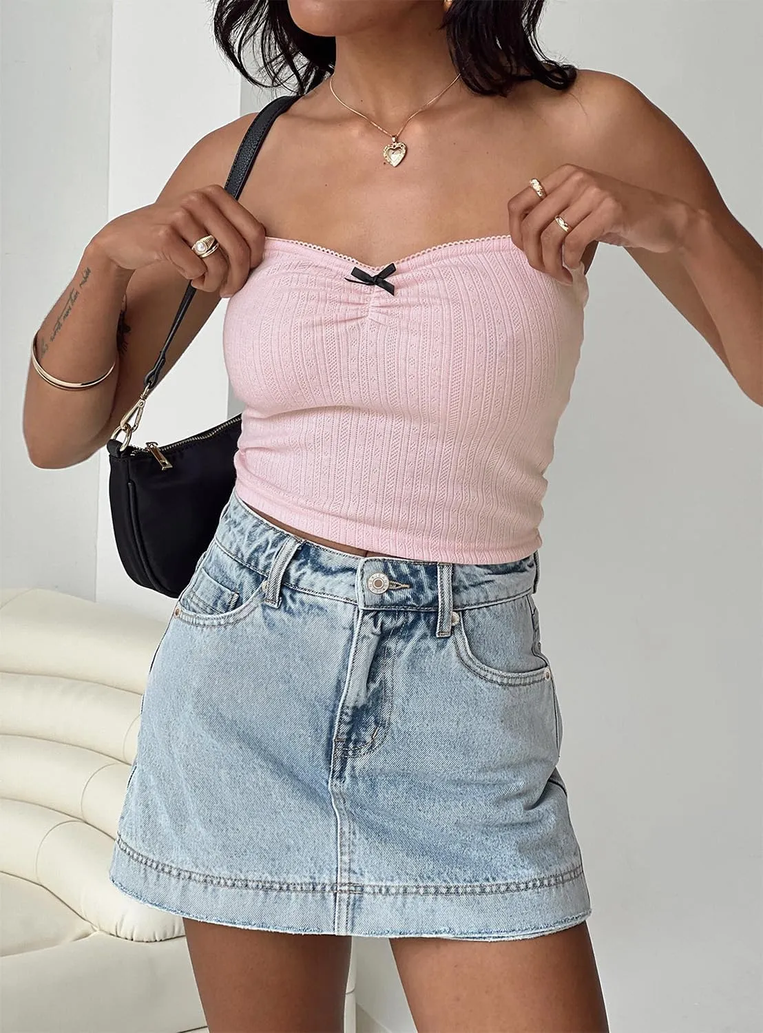 Angerella Skorts Skirts for Women Denim Mini Skirt High Waisted Jean Shorts Stretchy Denim Skirts