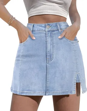 Angerella Skorts Skirts for Women Denim Mini Skirt High Waisted Jean Shorts Stretchy Denim Skirts