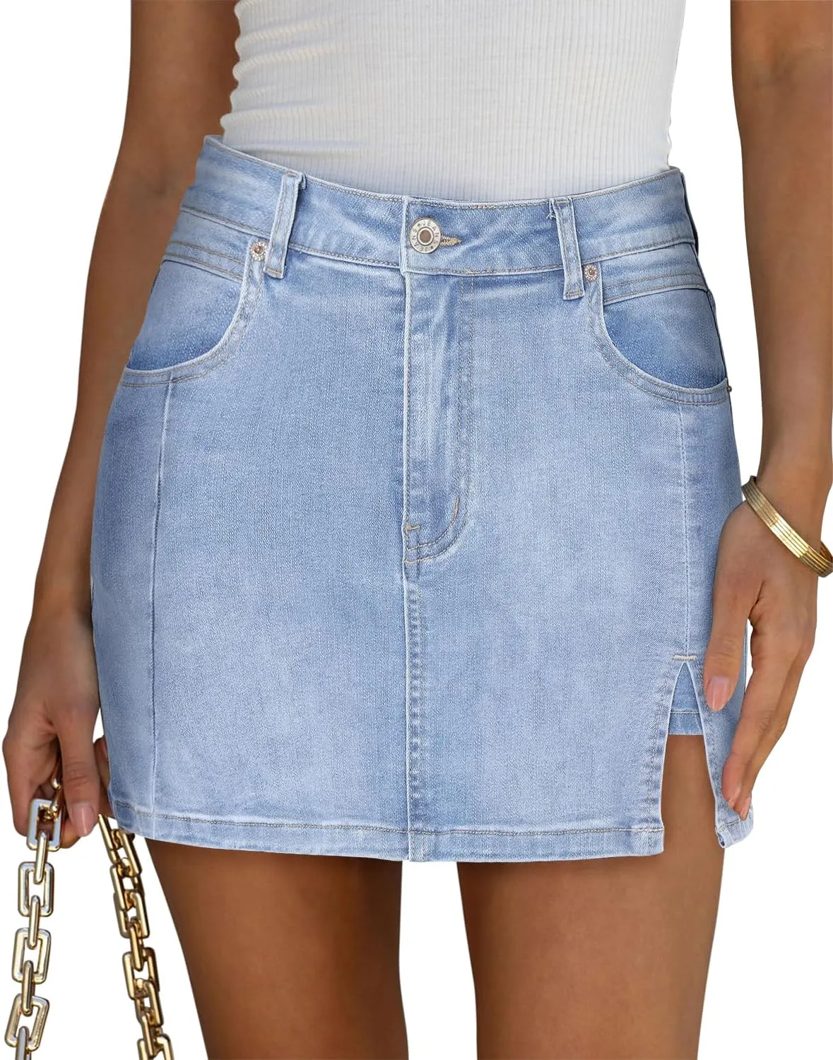 Angerella Skorts Skirts for Women Denim Mini Skirt High Waisted Jean Shorts Stretchy Denim Skirts