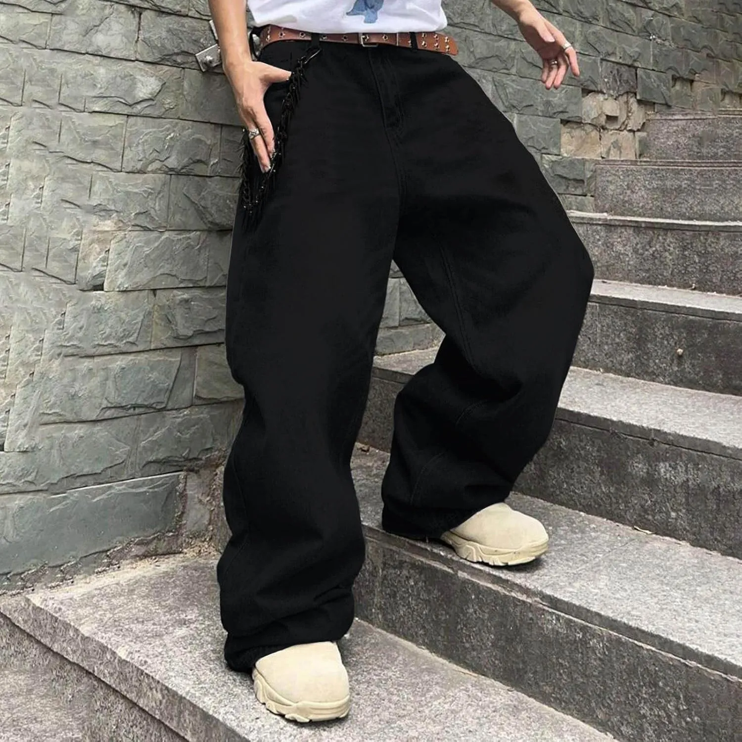 Baggy Jeans for Men Y2k Vintage Denim Pants Casual Wide Leg Jeans Loose Fit Denim Hip Hop Streetwear Jeans Trousers Pants