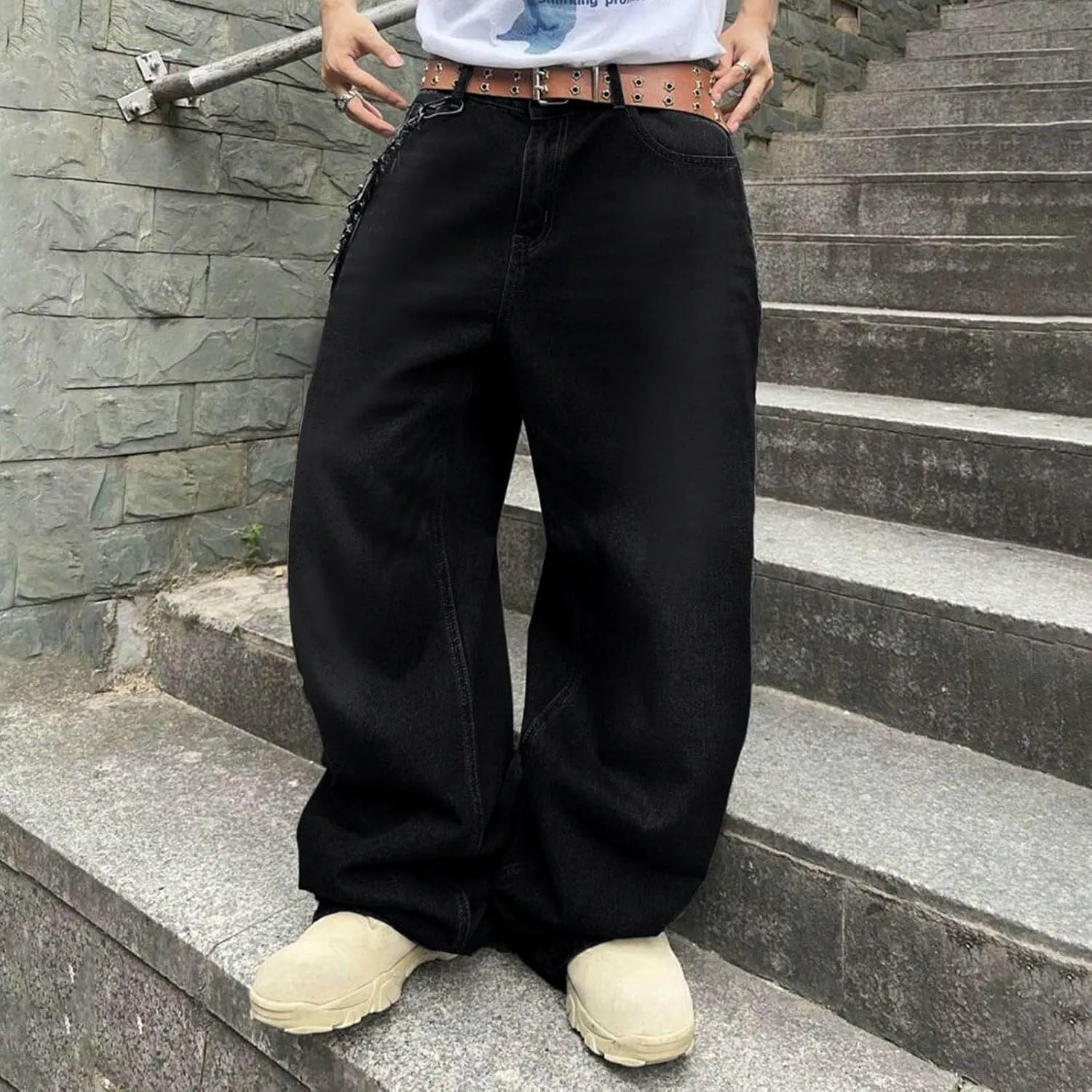 Baggy Jeans for Men Y2k Vintage Denim Pants Casual Wide Leg Jeans Loose Fit Denim Hip Hop Streetwear Jeans Trousers Pants