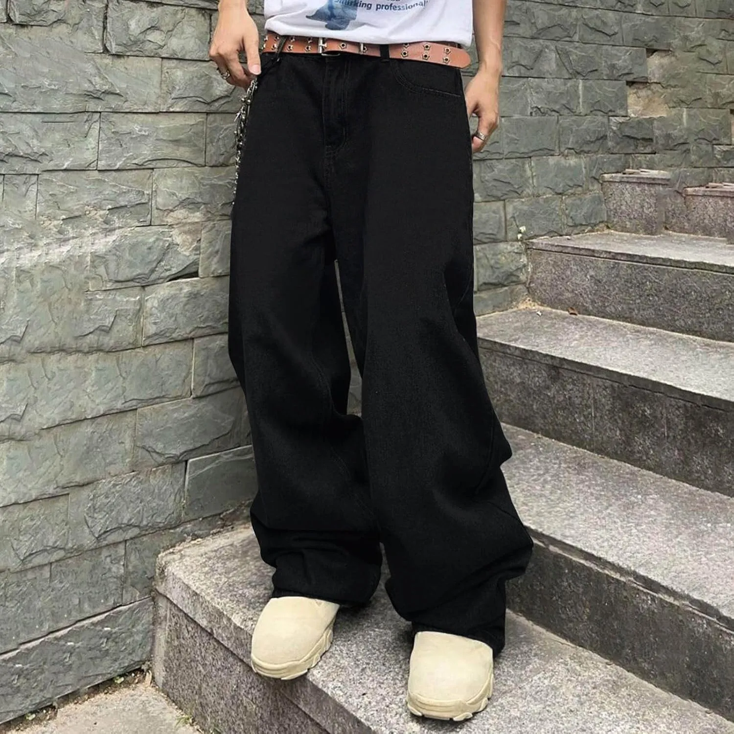 Baggy Jeans for Men Y2k Vintage Denim Pants Casual Wide Leg Jeans Loose Fit Denim Hip Hop Streetwear Jeans Trousers Pants