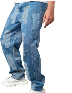 Baggy Jeans Men Relaxed Fit Straight Leg Denim Pants Wide Leg Skater Hip Pop Y2K Jeans Patchwork Streetwear Jeans